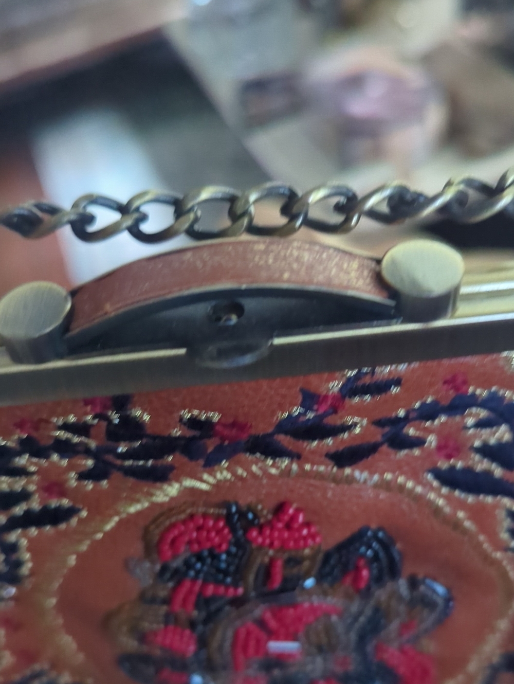 Patricia Nash Tan Embroidered Satchel with Red & Navy Accents - Picture 2 of 6